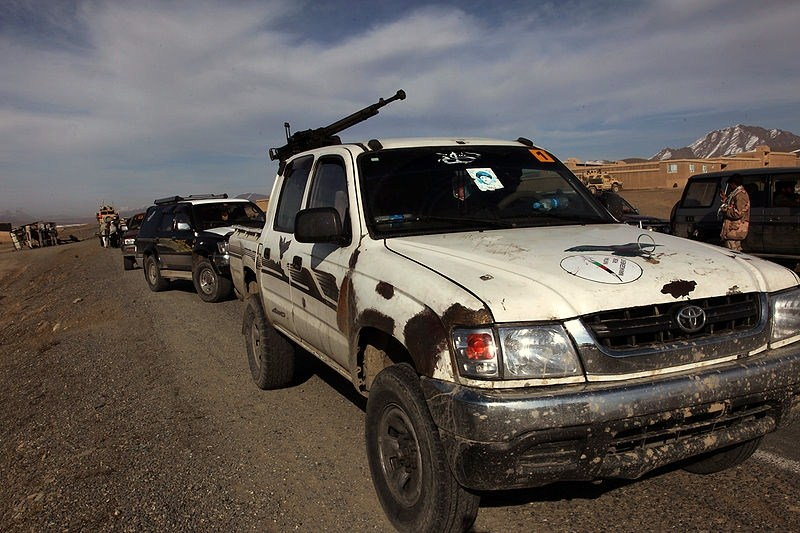 Toyota pickups like these are the workhorse of securities forces of all stripes.